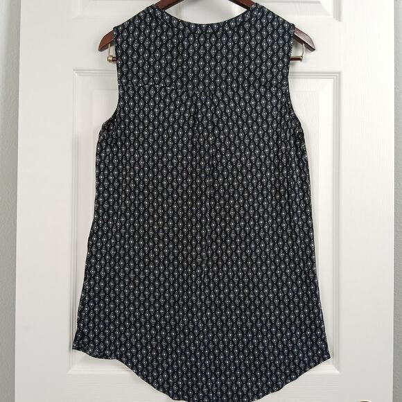 Ann Taylor Sleeveless Camp Tunic Small split neck tank top half snap dual fabric - Picture 3 of 10